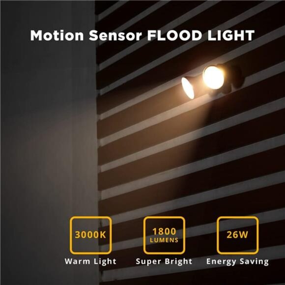 1800LM LED Motion Sensor Light Outdoor, Dual-Head Security Light, 3000K - Picture 2 of 8